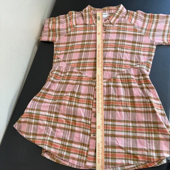 Arula Plaid Flannel Button Down Shirt Dress Plus Size X Pink Brown Country - Picture 9 of 11